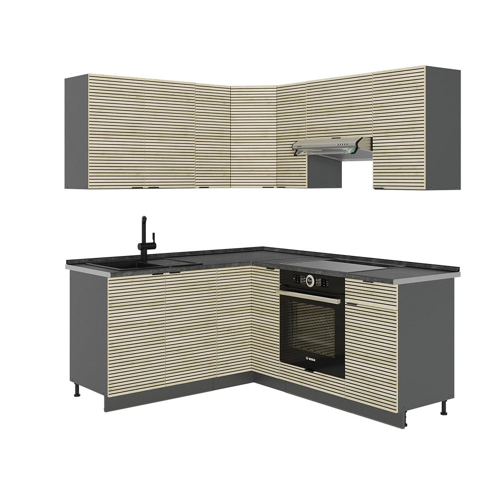 Cucina angolare completa Fame-Line Pannello in quercia/Antracite 190 x 60 cm, PL Antracite Vicco