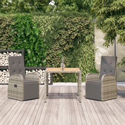 Set da Pranzo da Giardino 3 pz con Cuscini in Polyrattan Grigio 3157591