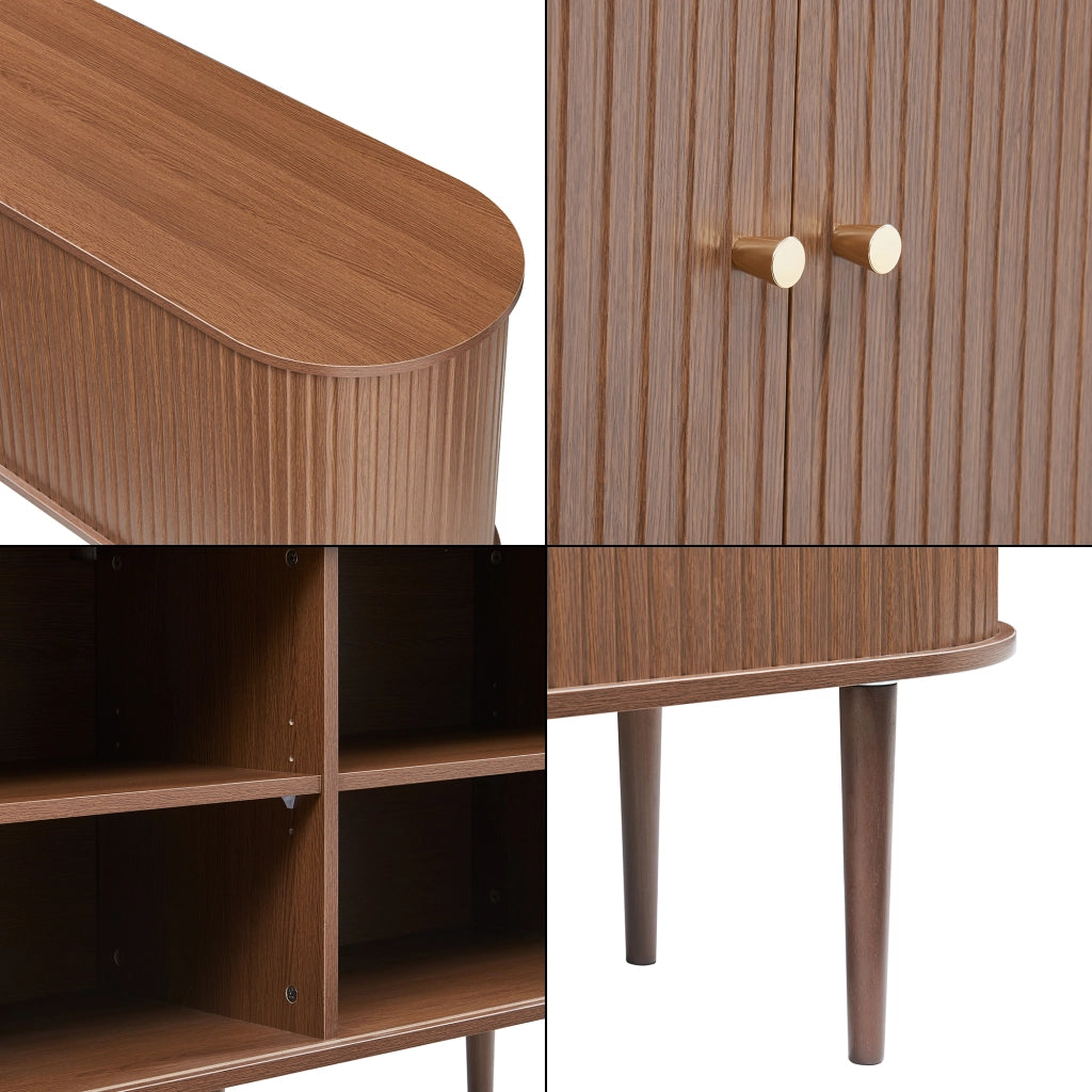 Mobile Contenitore Mapia con Ante Scorrevoli Credenza Bassa Madia 140x40x75 cm Effetto Noce [en.casa]