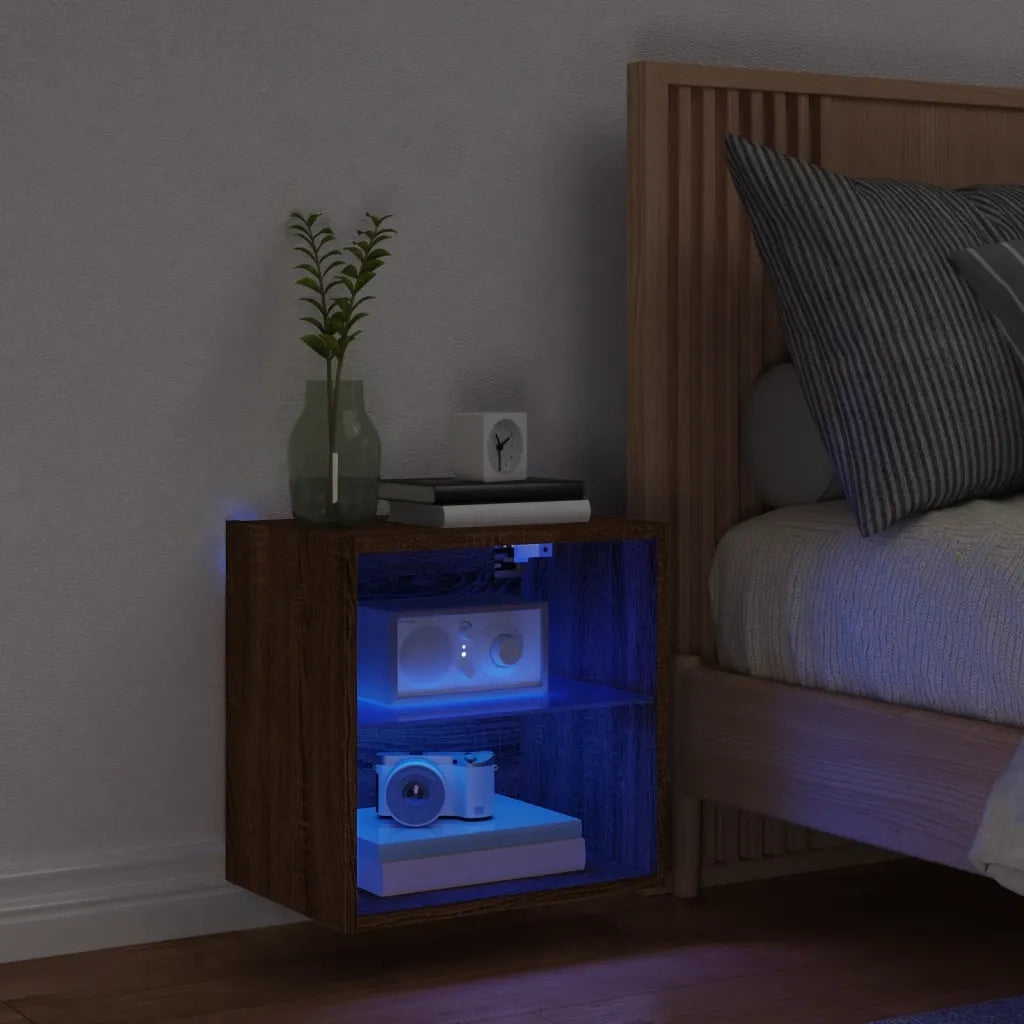 Comodino con Luci LED a Parete Rovere Marrone 837076