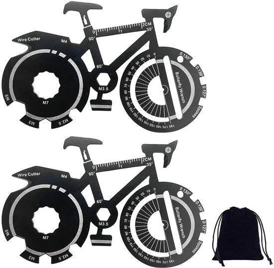 Kit di strumenti per bicicletta - 2 pezzi - Acciaio inossidabile - Borsa di cotone portatile - Multifunzionale - Adatto per la riparazione della bicicletta - Multitool