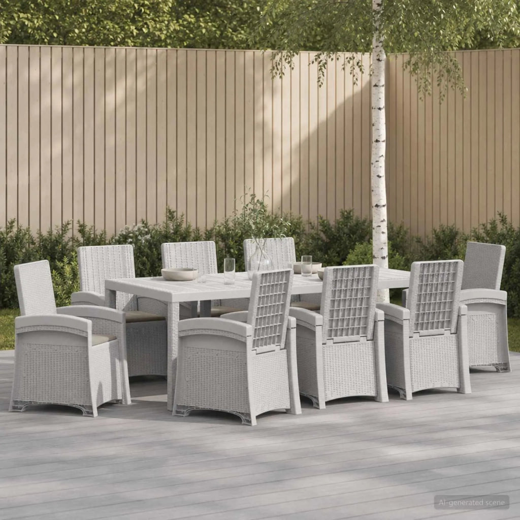 Set da Pranzo per Giardino 9 pz Bianco e Grigio Chiaro PP 3430162