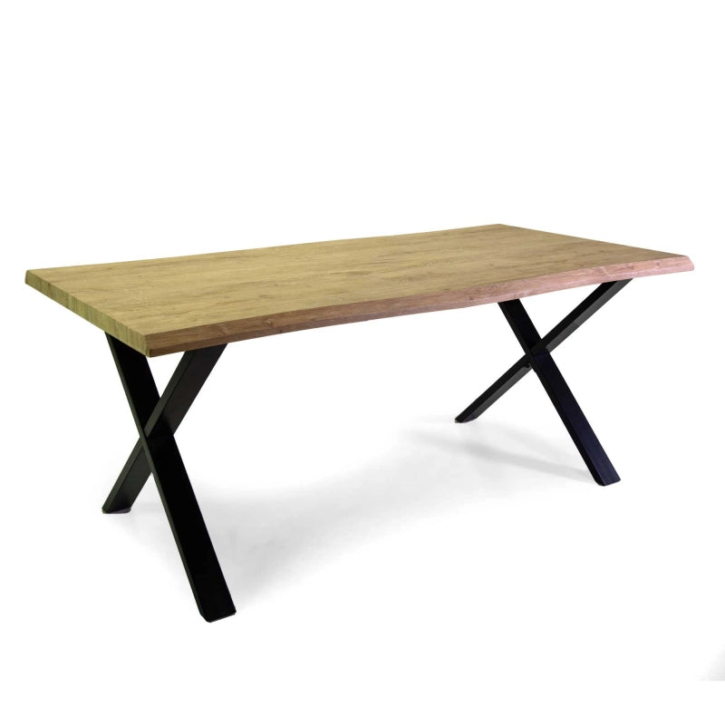 Tavolo metallo Canberra nero con top legno naturale cm 180x90h75