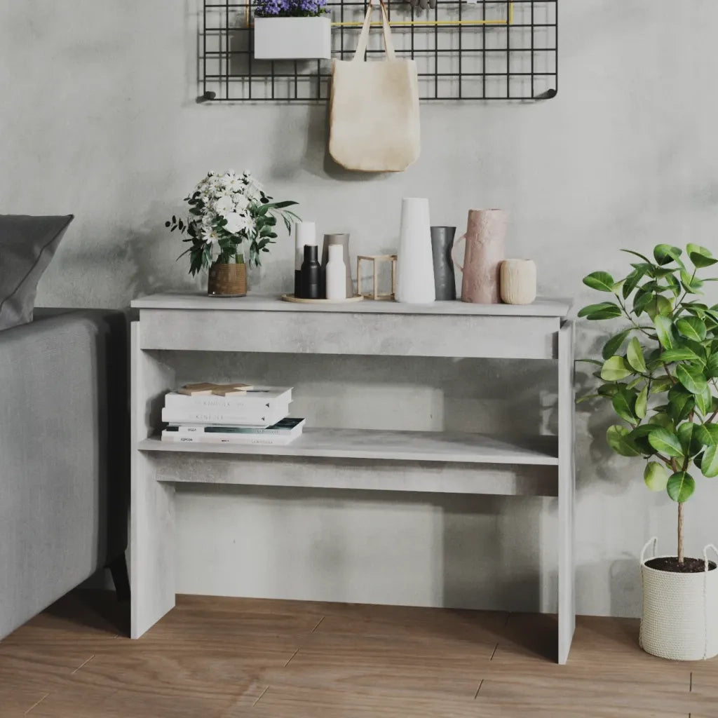 Tavolino Consolle-Tavolino da soggiorno-Tavolo Grigio Cemento 102x30x80cm Legno Multistrato