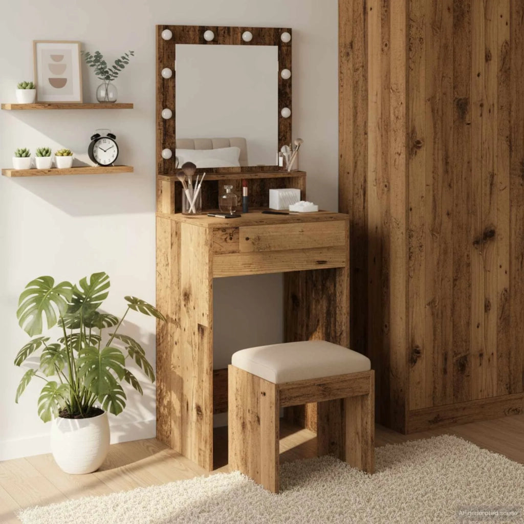 Toeletta | Tavolo da Trucco con lo scaffale Legno vecchio 50 x 41 x 135 cm