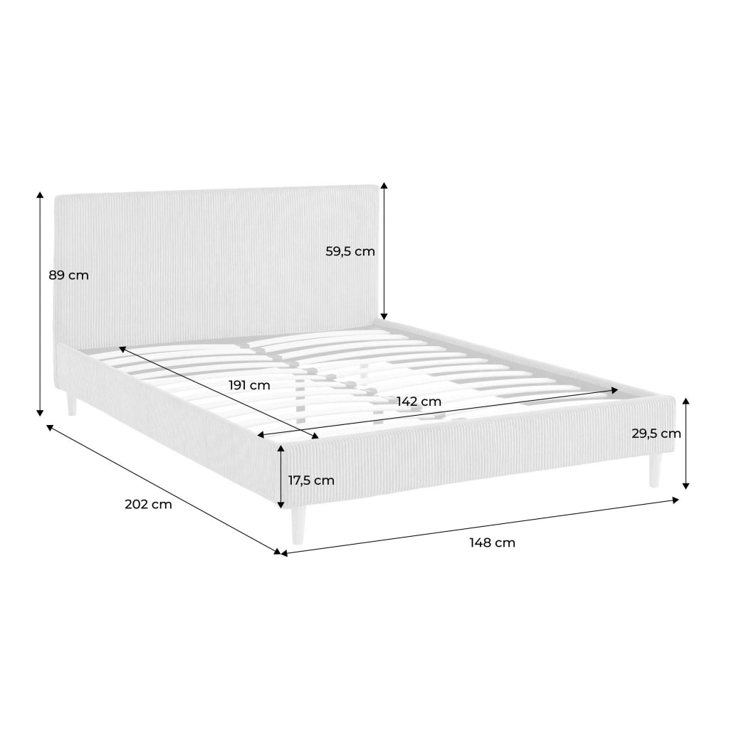 Struttura letto con rete a doghe e testiera 140x190cm, velluto a coste