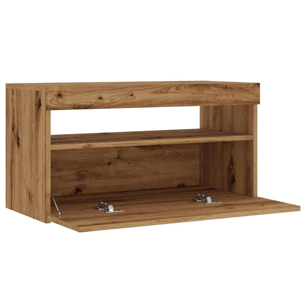 Mobile TV multimediale scaffale TV credenza mobile TV sala da pranzo soggiorno camera da letto con luci LED rovere lavorato a mano legno marrone ingegnerizzato 02_0026708
