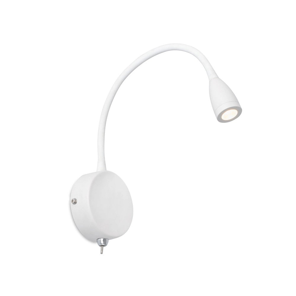 Faro Barcelona - Lampada da parete con braccio Loke Led 3W - Alluminio e Metallo Verniciato, Camera da letto, Luce da lettura - Bianca