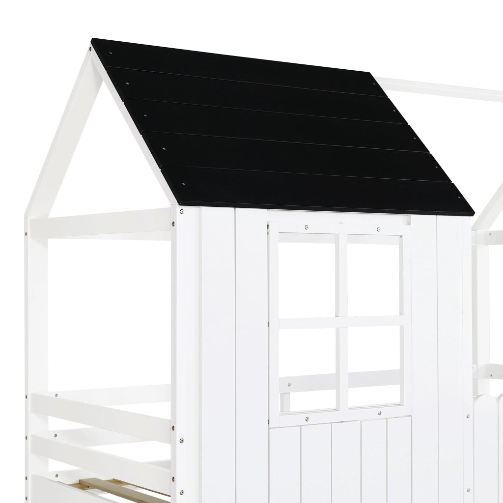 Letto a soppalco 90x200 cm con scala a 3 gradini e spazio sottostante in legno bianco e nero
