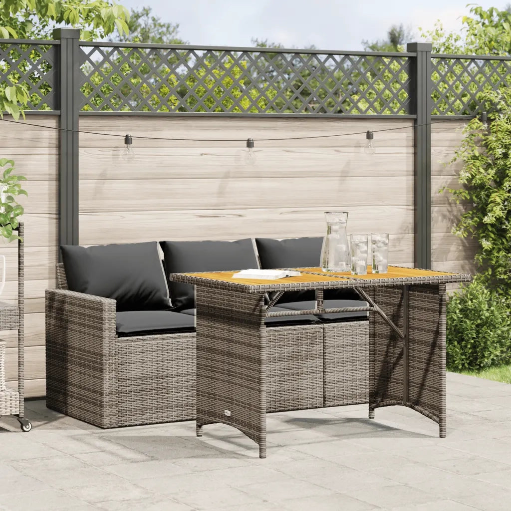 Set da Pranzo da Giardino 2 pz | Set Salotto da Giardino con Cuscini in Polyrattan Grigio
