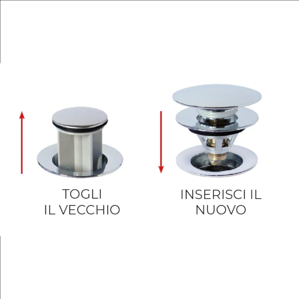 Piletta tappo click clack universale cromata lavabo