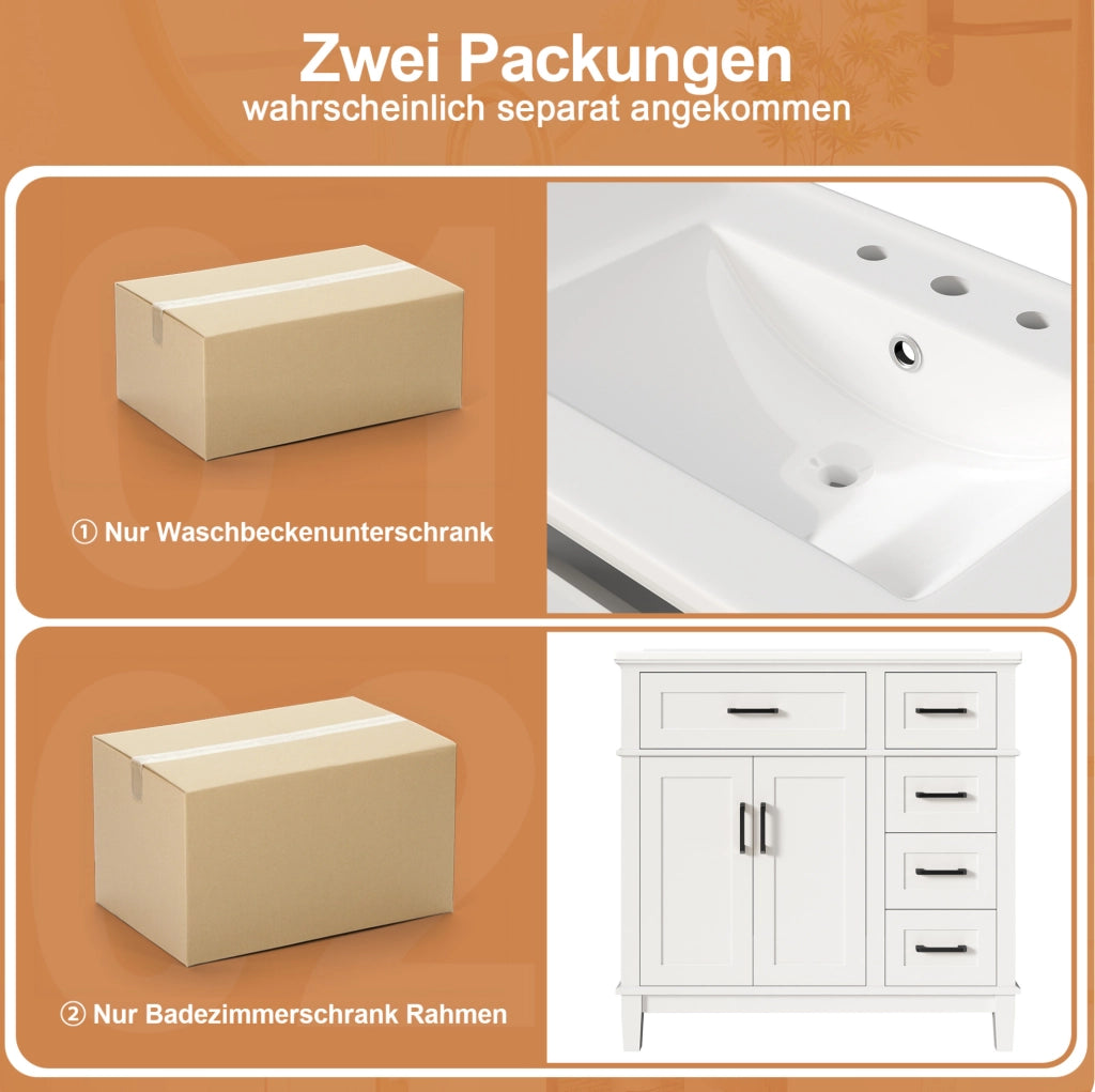 Mobile bagno da terra bianco con lavabo in ceramica 90 cm