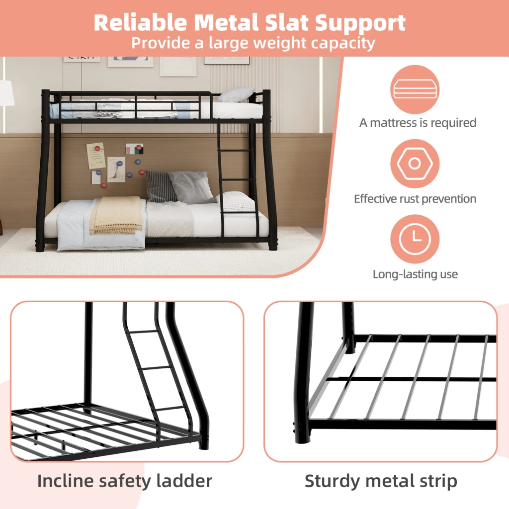 Letto a castello in metallo heavy-duty con scala e parapetti, 90/140x190 cm