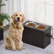 Scaffale rialzato con due ciotole e vano nascosto per cani grandi e anziani con maniglia laterale in MDF marrone 60 × 30 × 41 cm