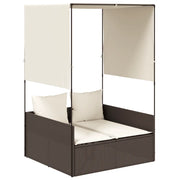 Lettino Prendisole | Sdraio da giardino | Lettino da sole con Tetto e Tende Marrone in Polyrattan