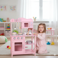 Cucina Giocattolo per Bambini 60x30x90 cm con Accessori in Legno Rosa
