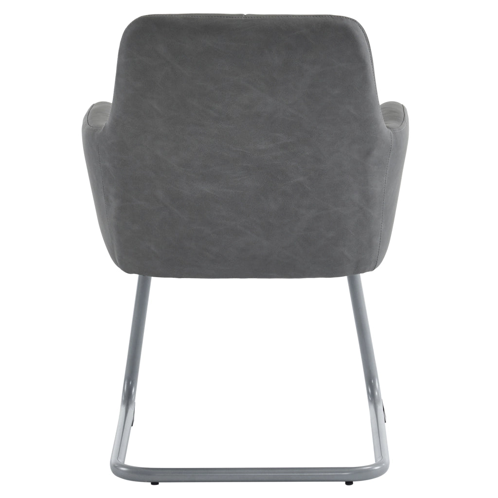 Sedia da pranzo set da 2 con braccioli, schienale ergonomico, pelle in microfibra, Grigio