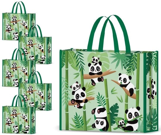 Borse per spese riutilizzabili - Tavolozze in bambù - Impermeabili - 5 pacchi - Resistenti e sostenibili - Ideali per la spesa - Disegno panda