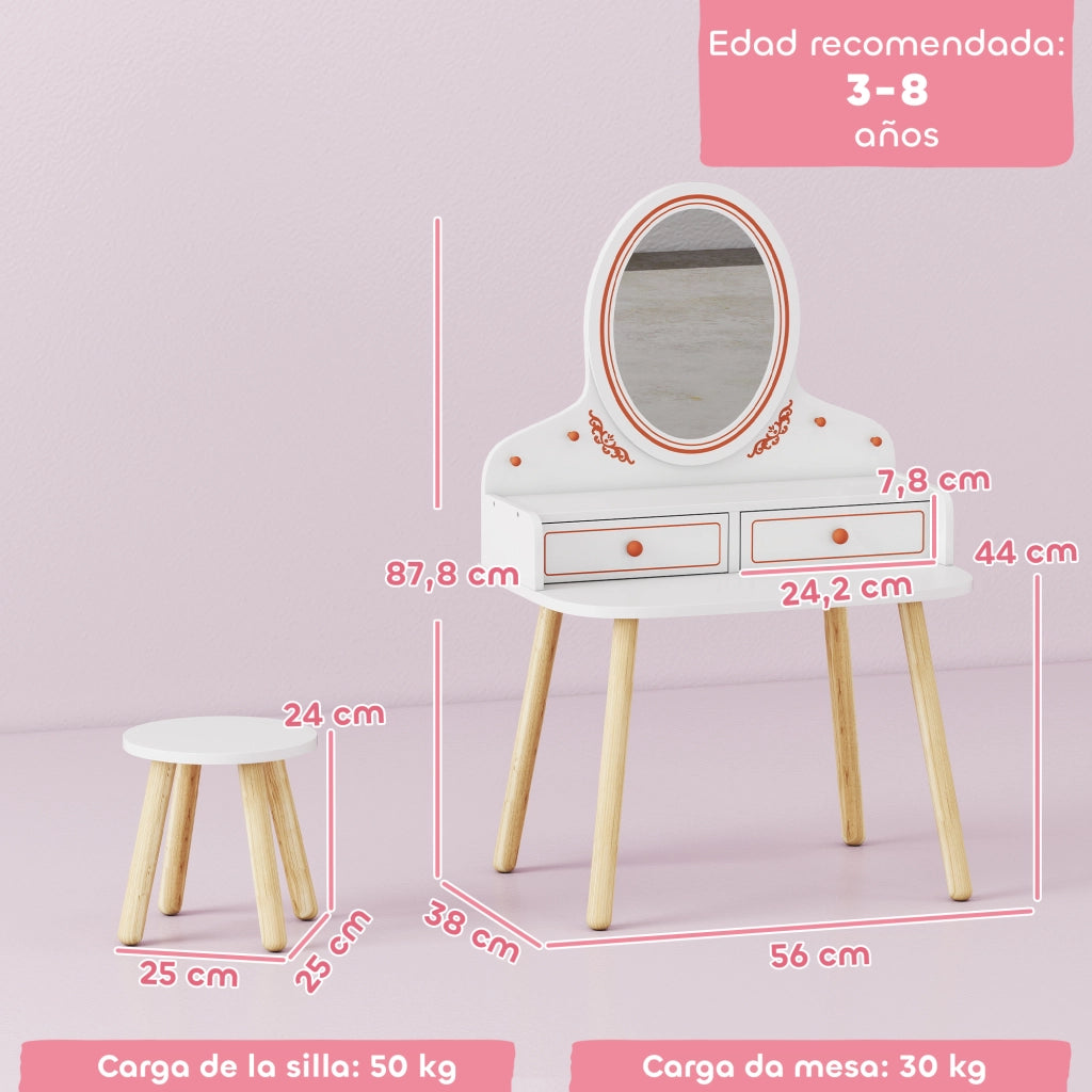Tocador de Maquillaje con Specchio e 2 Cassetti ¨C zephmum ¨C Bianco