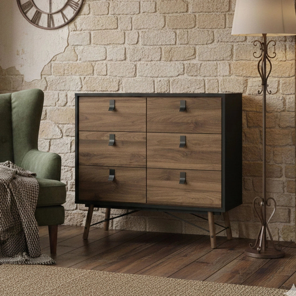 Credenza Maka, Buffet da soggiorno, Madia da salotto, Dispensa da cucina, 102x40 h95 cm, Nero e Noce