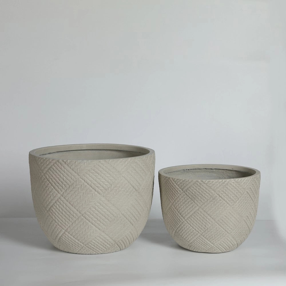 Set 2 Vasi da Giardino in Cemento Artigianale con Fori di Drenaggio ¨C Xylo ¨C Grigio, 37x28 cm & 45x35 cm