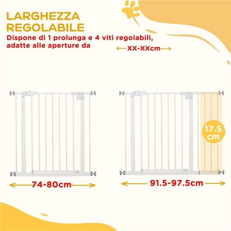 CANCELLETTO PER CANI ESTENSIBILE CON MONTAGGIO A PRESSIONE E CHIUSURA AUTOMATICA ALTEZZA 76.2CM, BIANCO