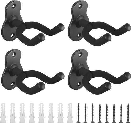 Supporti per chitarra a muro 4 pezzi - Nero per strumenti acustici e elettrici - Adatti per ukulele, basso, mandolino, banjo