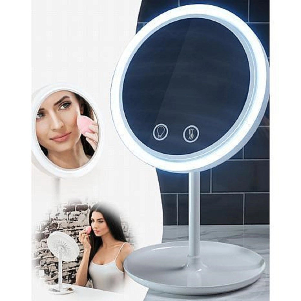 Trade Shop - Specchio Trucco A Led Illuminato + Ventola Asciuga Trucco 2 Specchi 1x 5x -