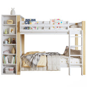 Letto a Castello 90x200 cm - 6 Ripiani; Armadio Laterale e Scala a 4 Gradini