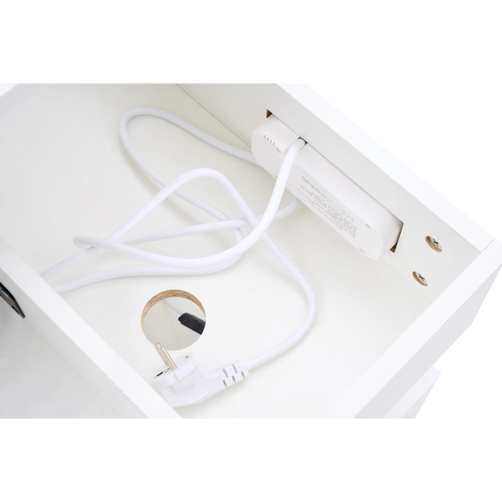 Tavolino basso sollevabile con LED e vano contenitore in pannello truciolare bianco con prese EU 100 × 50 × 42 cm