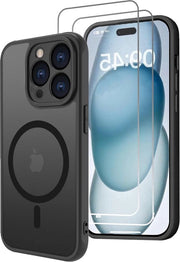 Set di protezione per iPhone 15 Pro Max 3 in 1, copertura completa con schermo e protezione contro urti e graffi, nero.