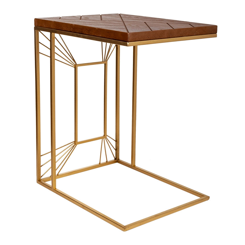 Tavolino angolare in legno e metallo oro 45x35x55h
