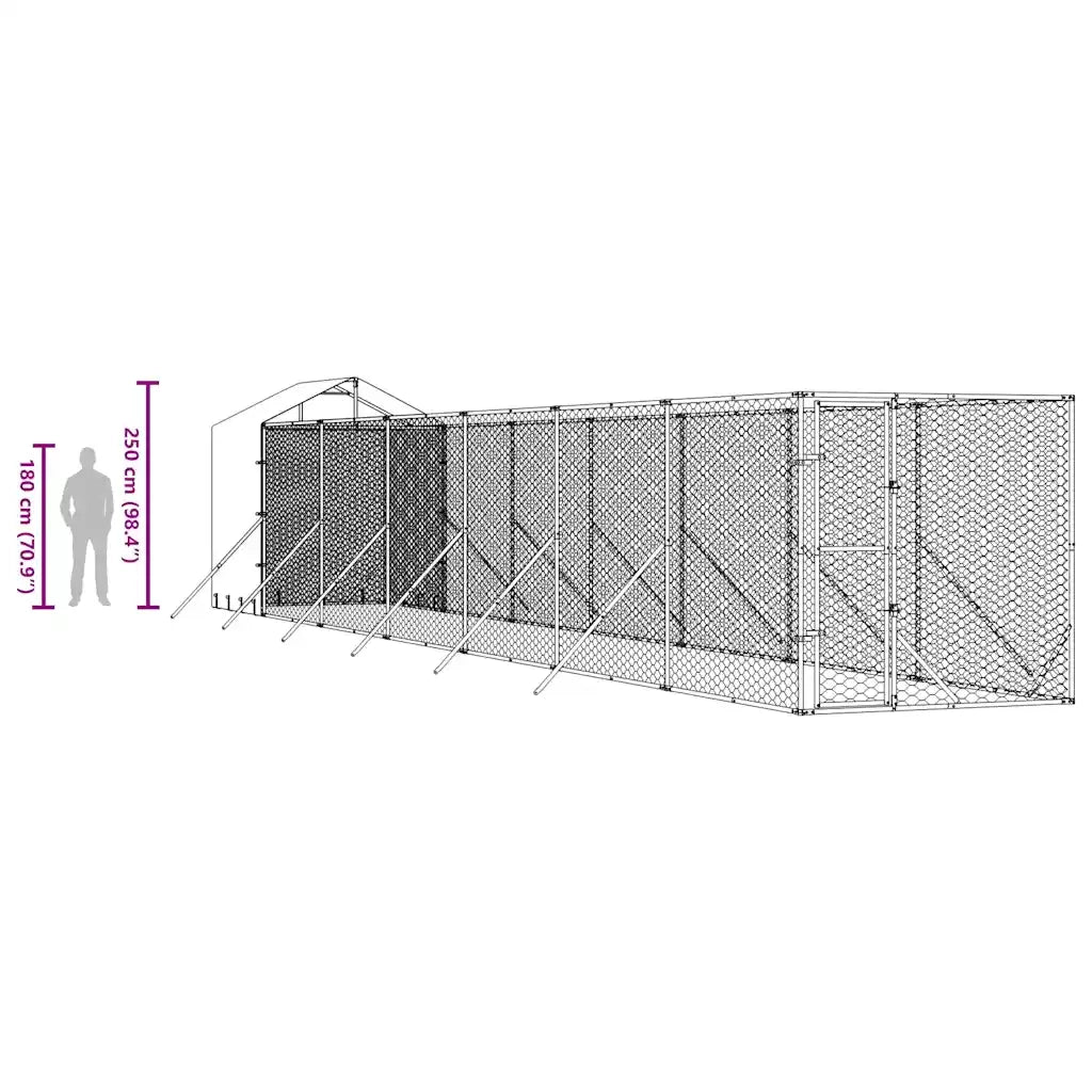 Cuccia Cani da Esterno Tetto Argento 2x14x2,5 m Acciaio Zincato 3190477