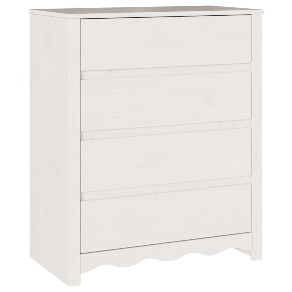 Cassettiera  "DRAMMEN" Bianca 76,5x40x91 cm Legno Massello Pino