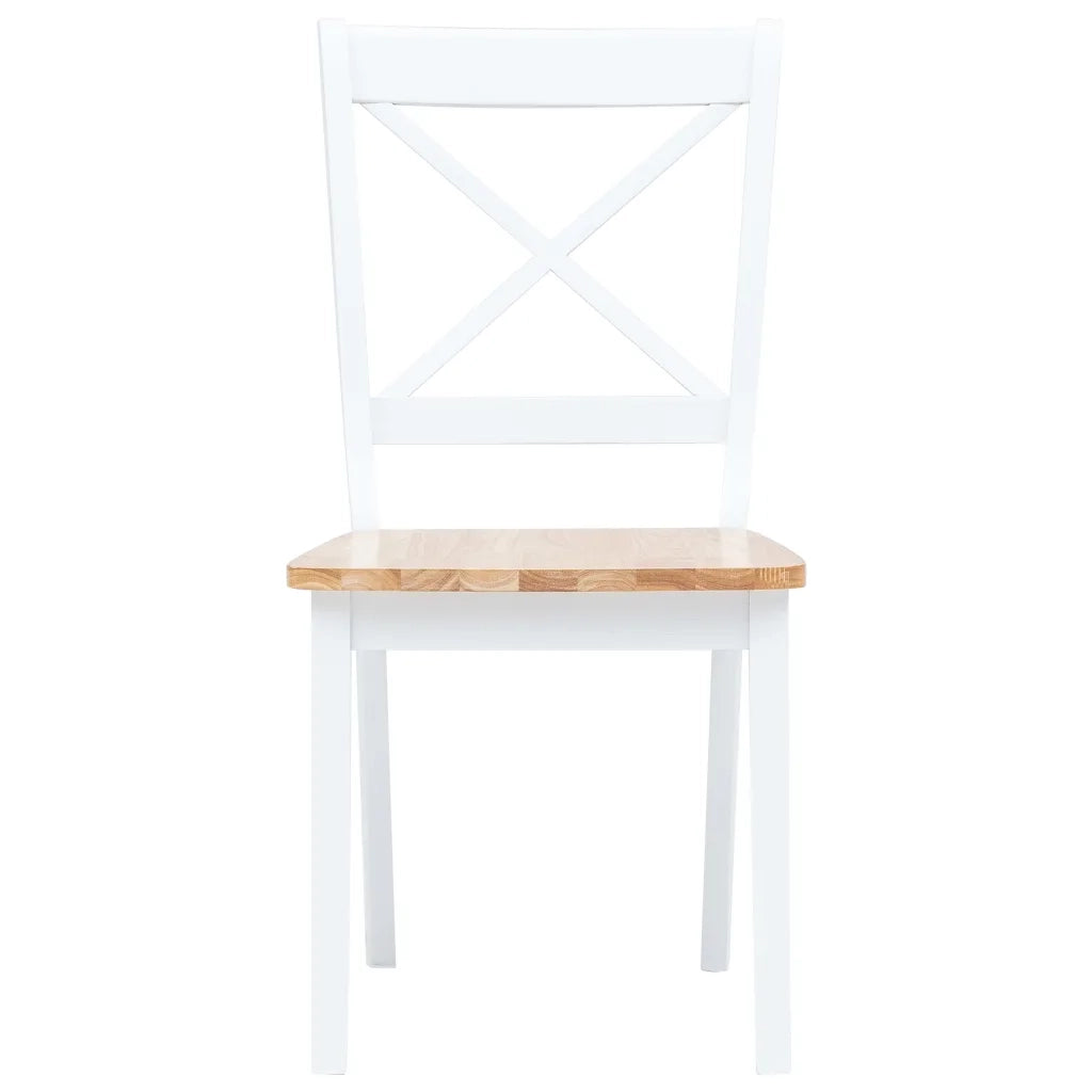 Sedie da Pranzo 4 pz Bianco e Legno Chiaro in Massello di Hevea cod mxl 24843