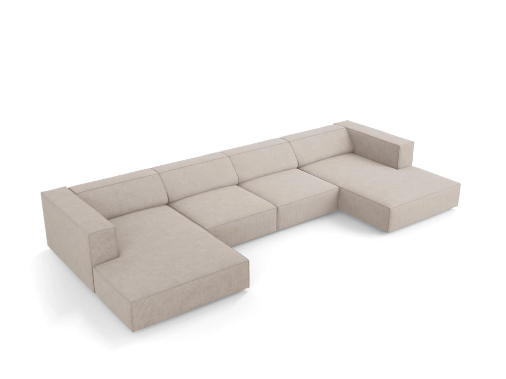 Cosmopolitan Design - Divano panoramico "Arendal" 6 posti in ciniglia con effetto a coste beige scuro 
