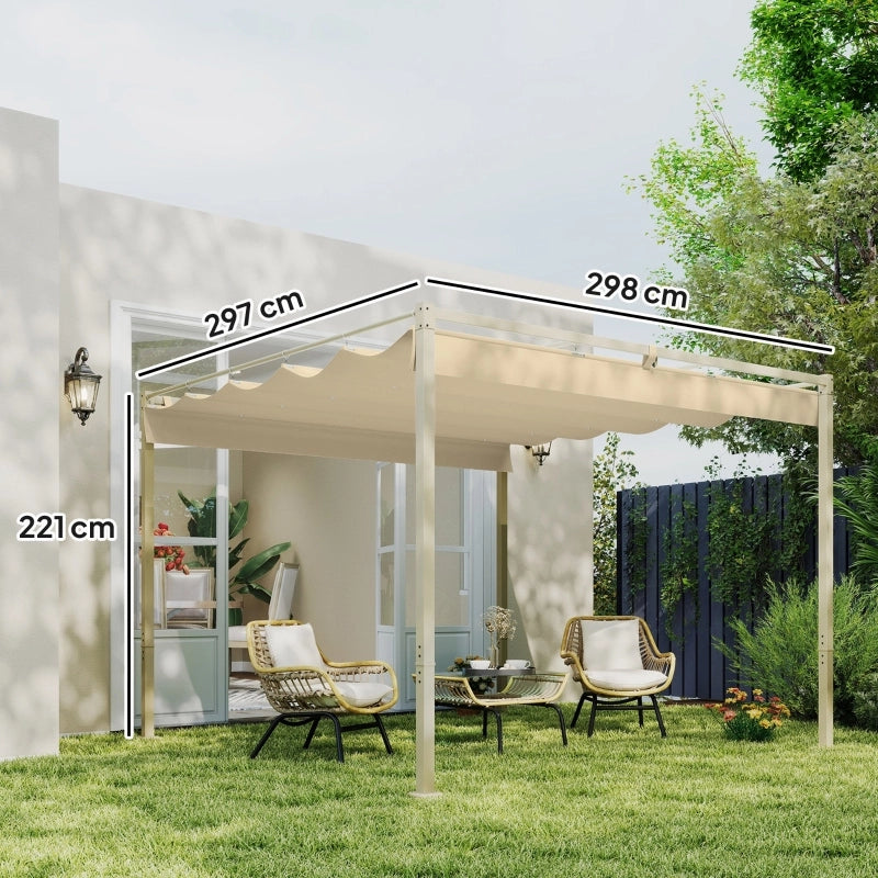 Pergolò da giardino 3x3 m con tetto retrattile gazebo baldacchino per ombra UPF30+ khaki
