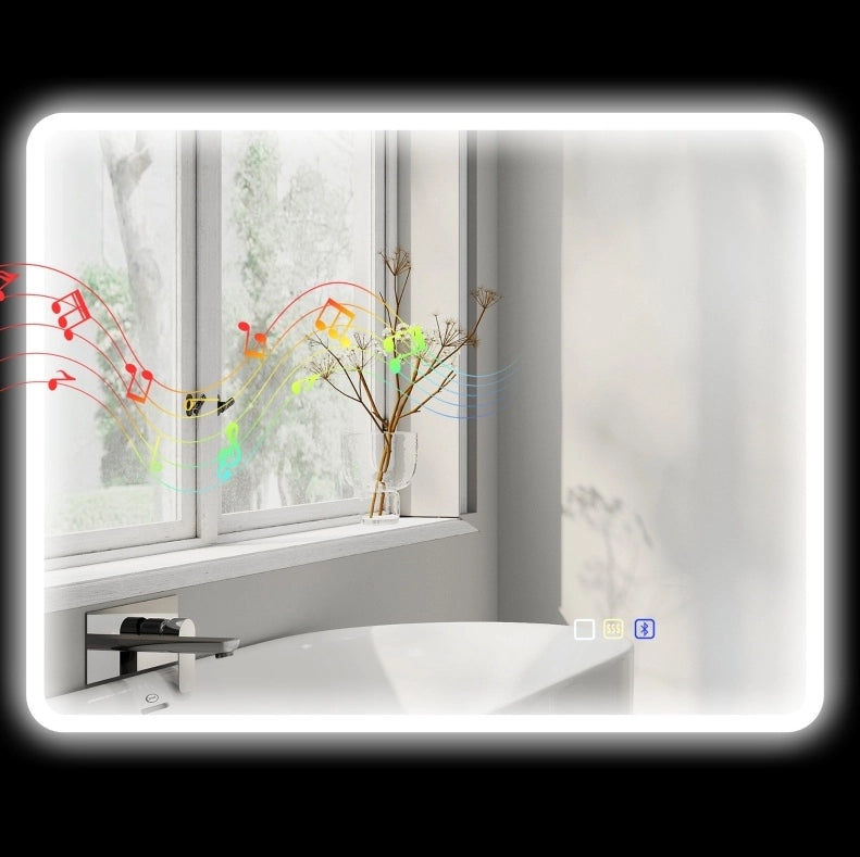 Specchio da Bagno LED Bluetooth 90x70cm Argento, Touchscreen, Anti-Bug, Memoria