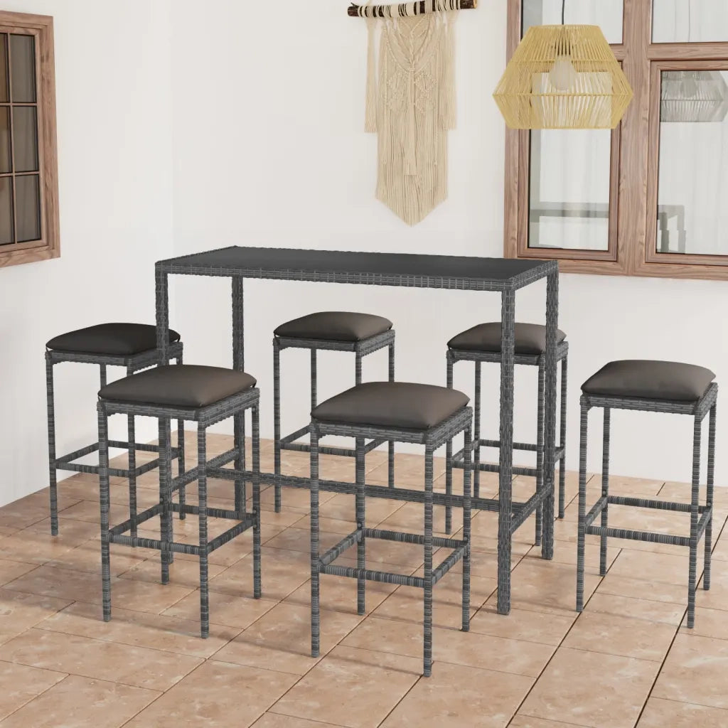 Set da Bar da Giardino 7 pz | Set Salotto da Giardino con Cuscini in Polyrattan Grigio