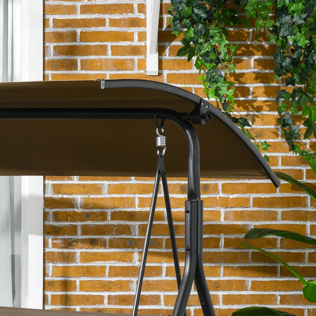 Dondolo da Giardino 3 Posti 172x110x153 cm con Copertura Regolabile in Acciaio e Poliestere Marrone e Grigio
