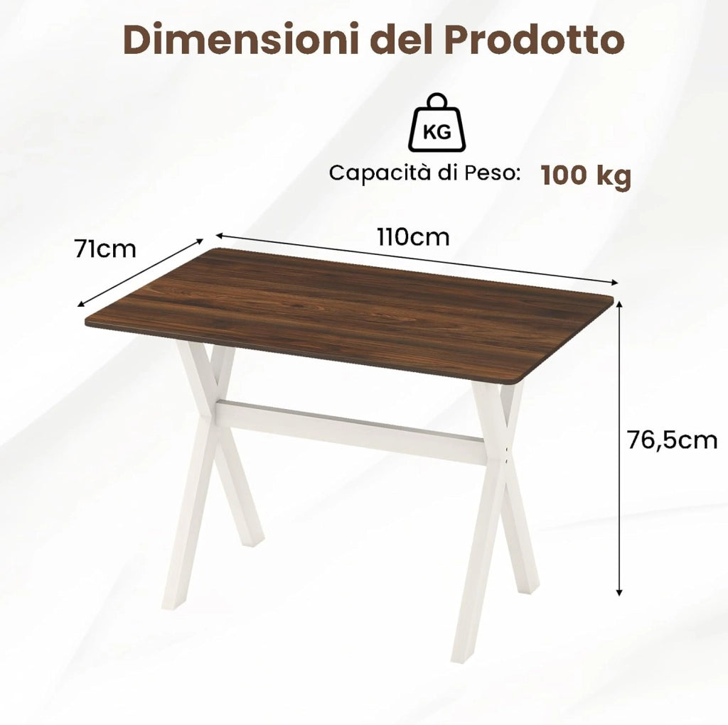 Tavolo da Pranzo per da 110 cm per 4-6 Persone, Tavolo Rettangolare in Legno con Piano Testurizzato in Effetto Legno, Tavolino Cucina per Soggiorno e Ufficio, 110 x 71 x 76 cm