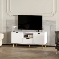 Mobile Porta TV max 50" con Cassetto, Ripiano Aperto e Armadietti, 110x40x50 cm, Bianco e Legno