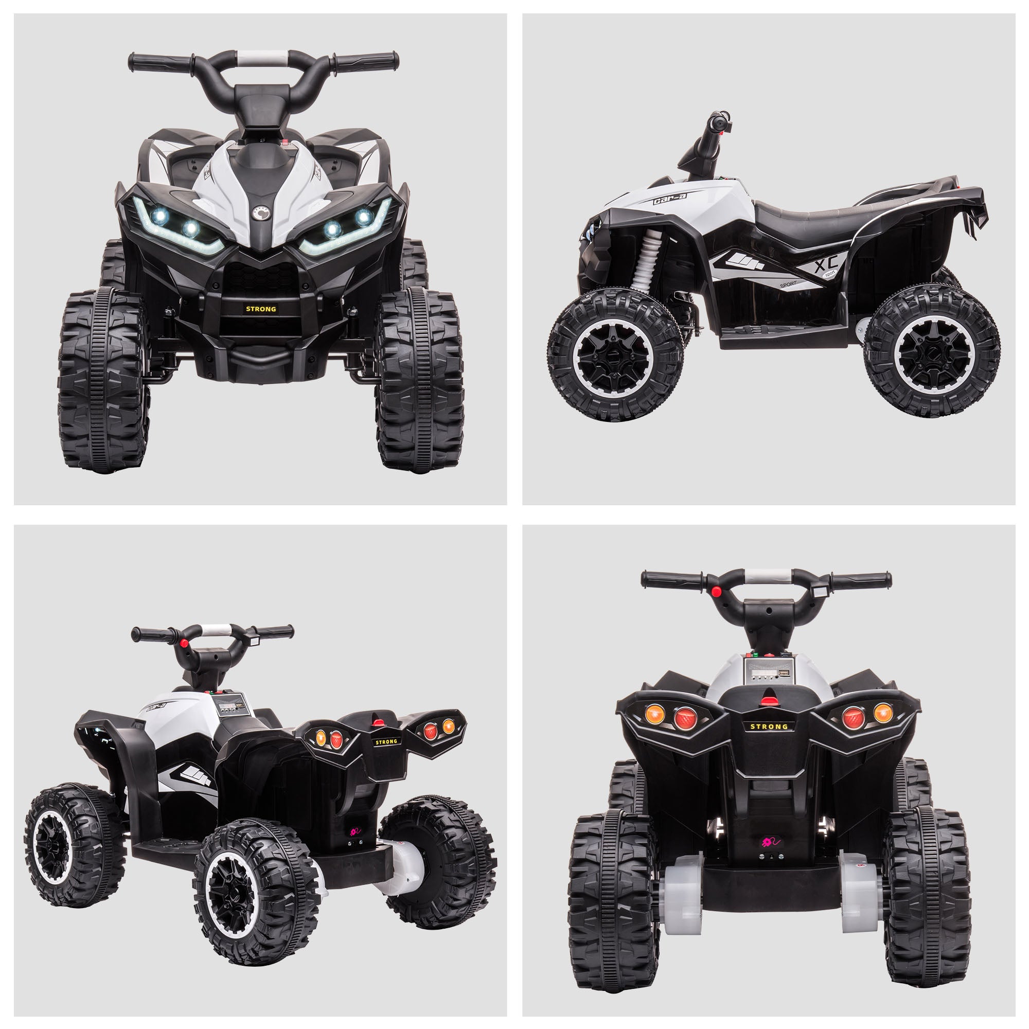 Quad Elettrico per Bambini 12V Ruote Larghe con Sospensioni e Fari LED Bianco