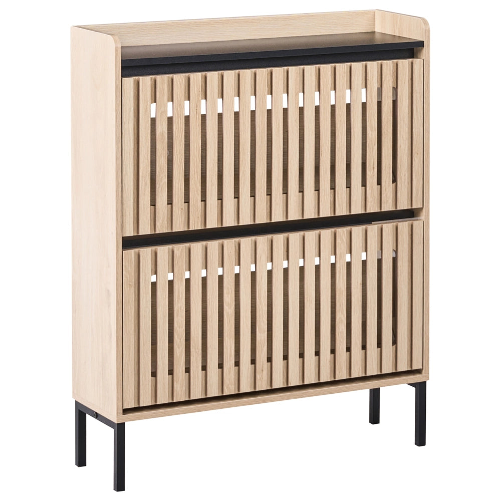 Scarpiera a 2 scomparti in legno MDF con finitura melaminica design scandinavo marrone chiaro