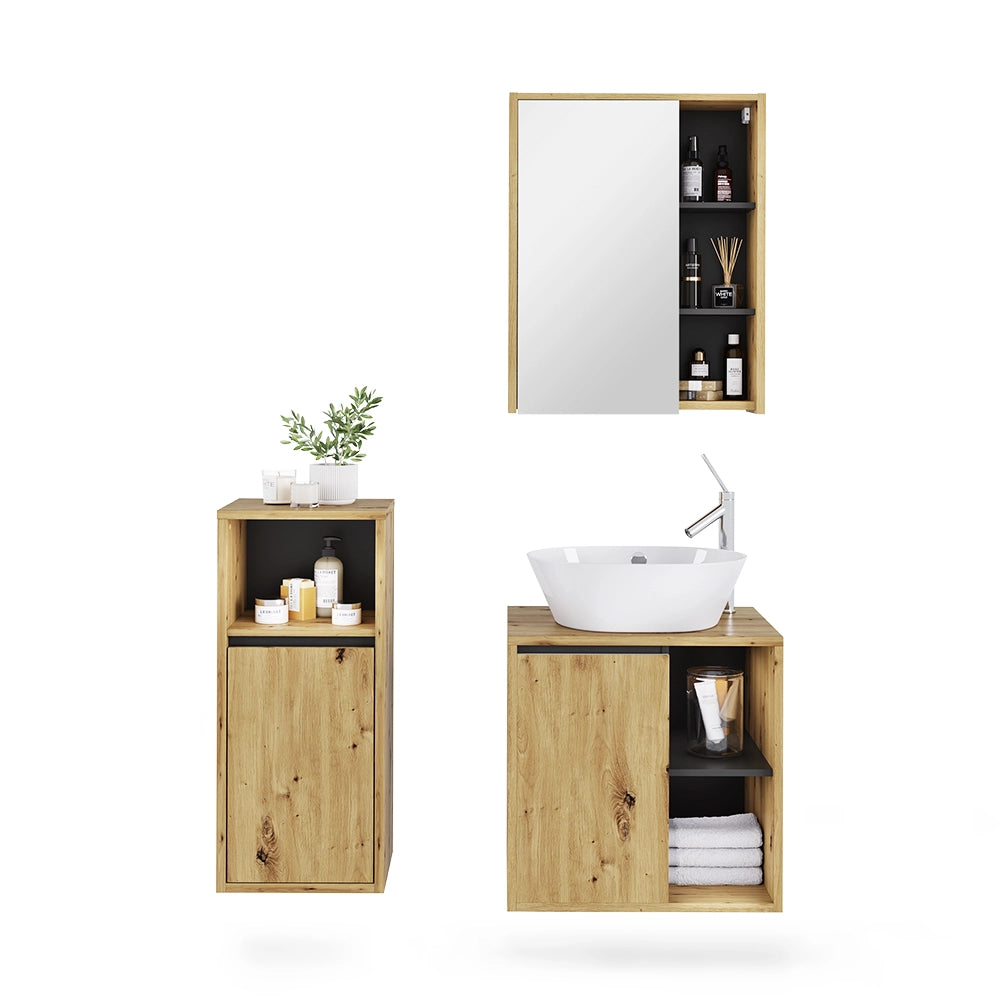 Vicco Set di mobili da bagno Artigiano/grigio 3 parti