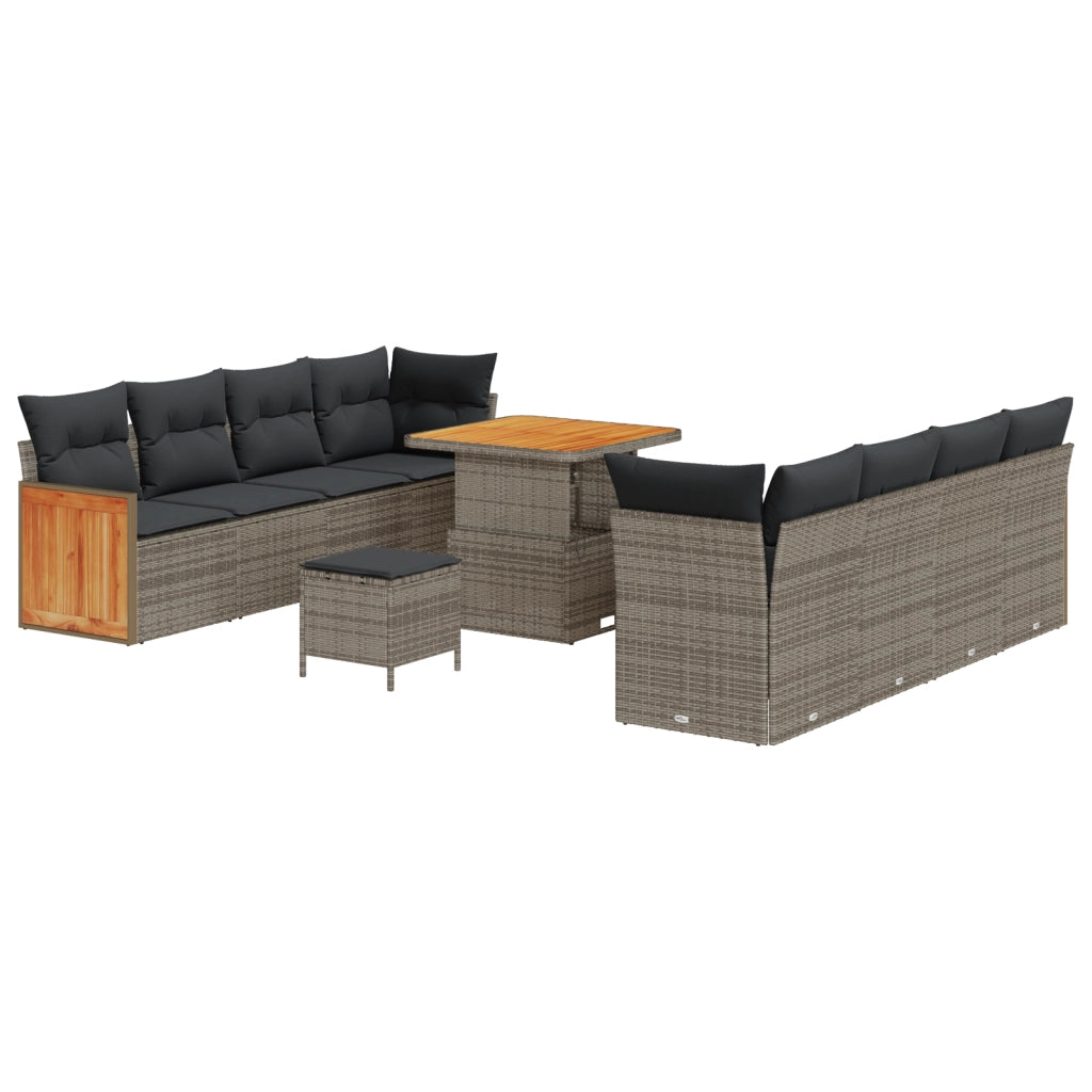 Set di Divani da Giardino da 11 Pezzi con Cuscini Grigio Rattan Acacia