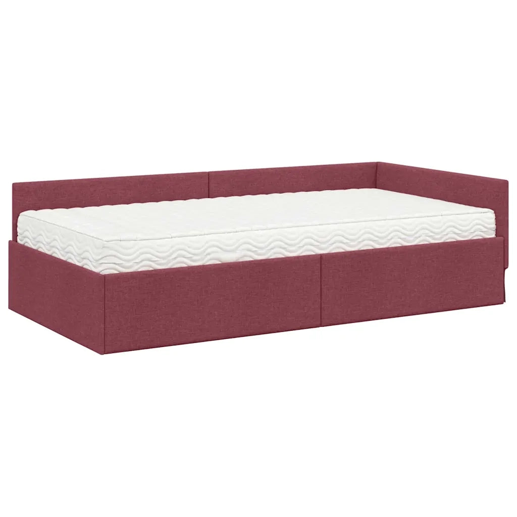 Letto singolo | Letto per adulti | Struttura Letto Angolare con Materasso 2 pcs Rosso Tessuto