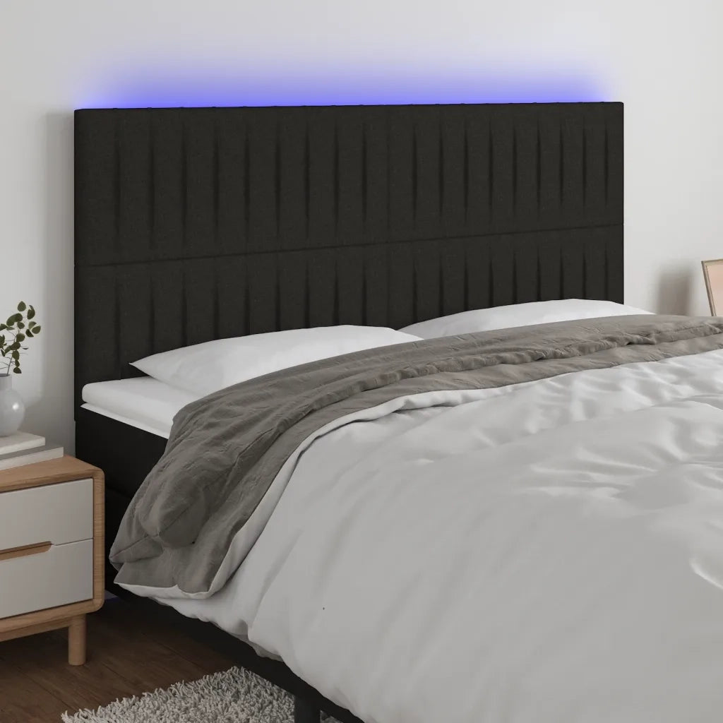 Testiera a LED-Testata con LED nero 200x5x118/128cm in Tessuto 789664