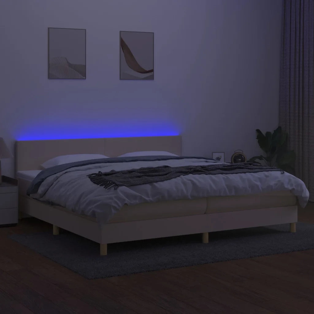 Letto a Molle Materasso e LED bianco 200x200cm in Tessuto 3133586