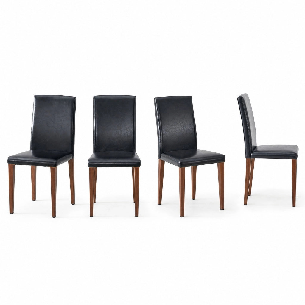 Set di 4 sedie da pranzo in PU nero e metallo effetto noce